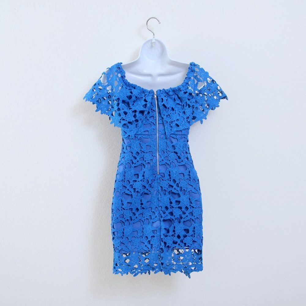 Lulu's Genevieve Royal Blue Off the Shoulder Lace Mini Dress - Picture 4 of 13